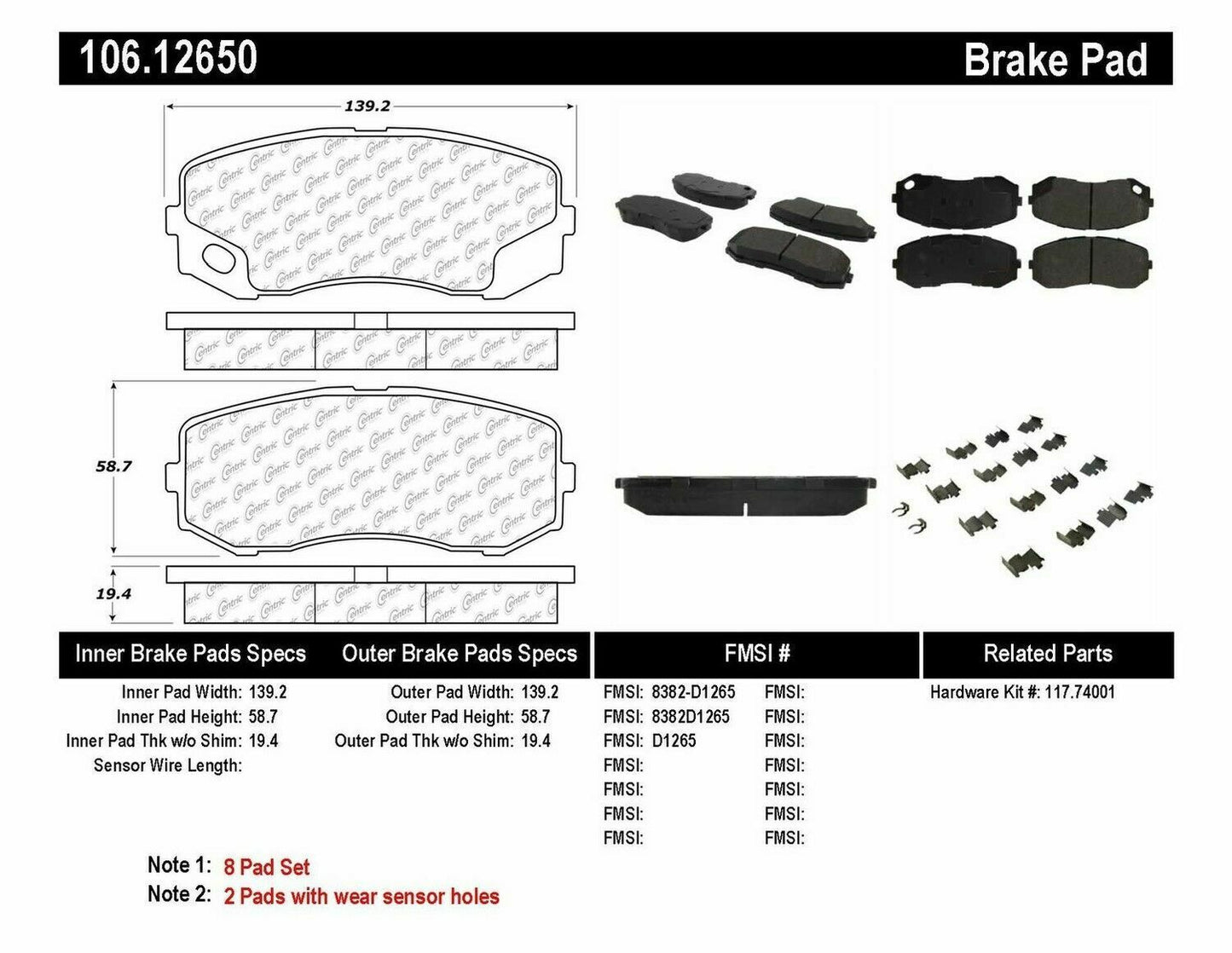 CENTRIC PARTS Disc Brake Pad Set fits Sterling Truck 360 Freightliner Fuso